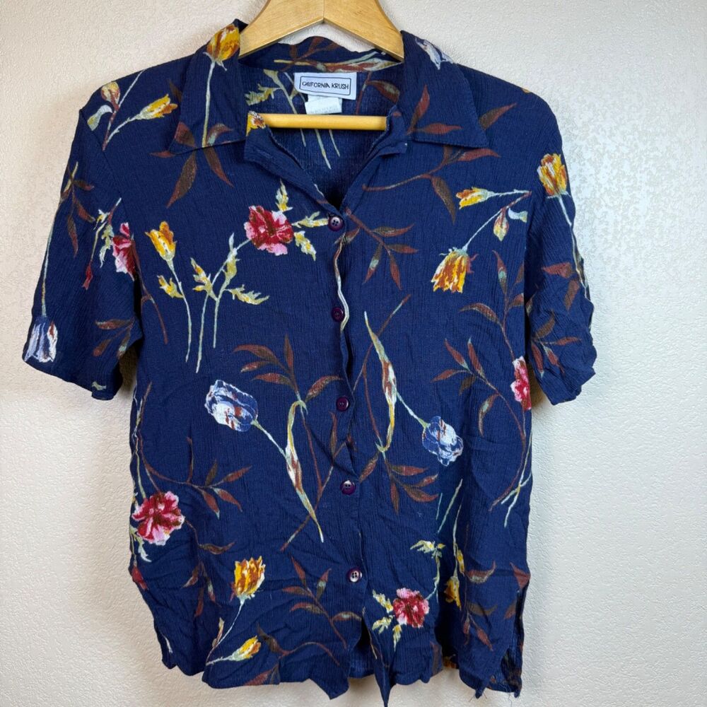 California Krush Button Up Shirt Women L USA Floral Vintage‎ Retro